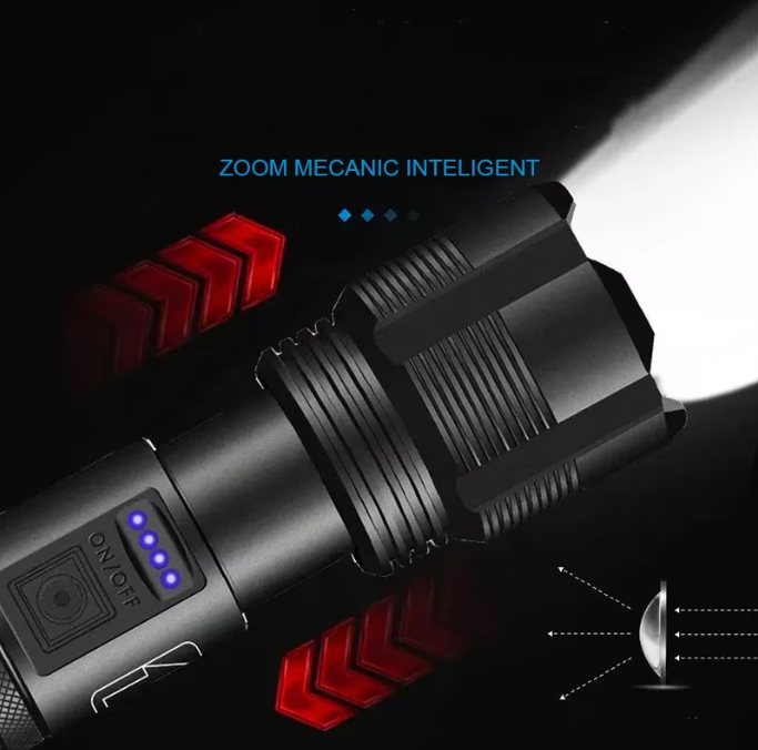 Lanterna LED Tactica Reincarcabila, Acumulator 8800mAh, 5 Moduri, Zoom, Rezistenta la Apa, Ideala Pentru Camping, Drumetii, Explorare, Focalizare Reglabila