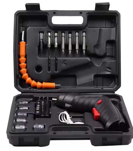 Surubelnita Electrica Portabila, 47 Piese, Acumulator reincarcabil, Maner Rotativ, Set Biti si Capete Tubulare, Trusa Transport Inclusa