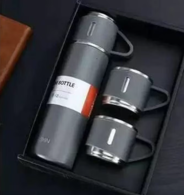 Set termos din inox cu 3 cesti, 500ml – Sticla termoizolanta pentru bauturi fierbinti si reci, cani termoizolante pentru calatorii,12h