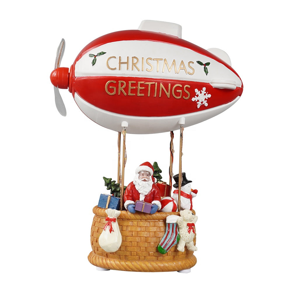 Figurina Decorativă Crăciun, Mos Crăciun în Dirijabil, Elice Mobilă, Multicolor,