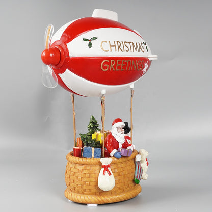 Figurina Decorativă Crăciun, Mos Crăciun în Dirijabil, Elice Mobilă, Multicolor,