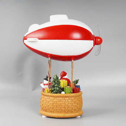 Figurina Decorativă Crăciun, Mos Crăciun în Dirijabil, Elice Mobilă, Multicolor,