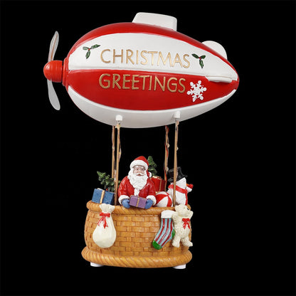 Figurina Decorativă Crăciun, Mos Crăciun în Dirijabil, Elice Mobilă, Multicolor,