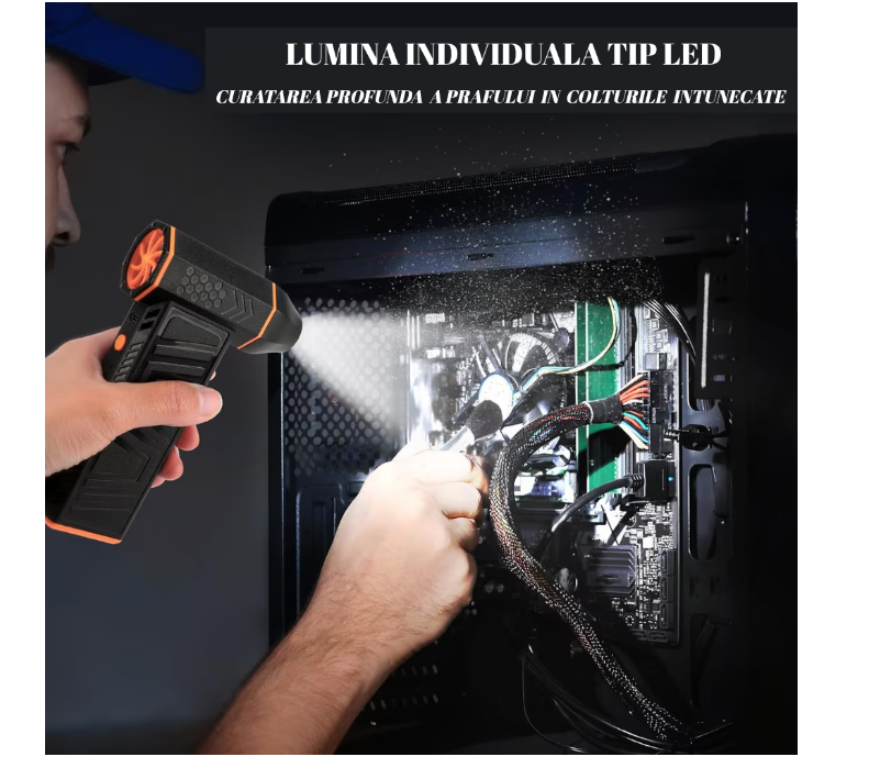 Suflanta electrica portabila, Turbo Fan, 3 trepte viteza, Ecran Digital, Motor 130000 RPM, Baterie 8000mAh, baterie reincarcabila, ideala pentru gratar, semineu si curatare praf, Detailing auto, PC, Frizerie
