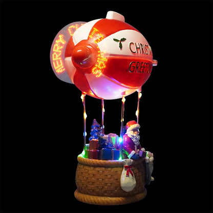 Figurina Decorativă Crăciun, Mos Crăciun în Dirijabil, Elice Mobilă, Multicolor,