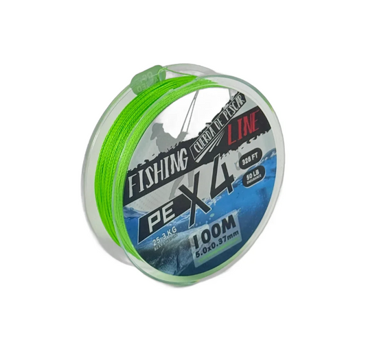 Fir Textil Pescuit PE X4 – 100 m, 0.37 mm, Rezistență 25.3 kg / 50 lb, 4 Fire Împletite,Verde