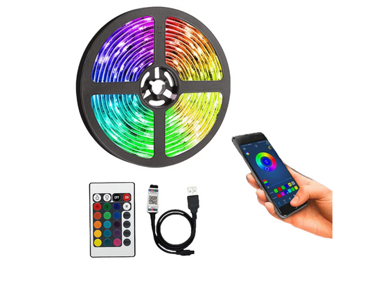 Banda LED RGB wireless 5V, 5 m, control de la distanta, lumina colorata, flexibila si eficienta, pentru gaming, TV, mobilier si decor interior