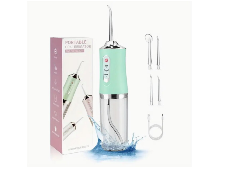 Irigator Oral Portabil, 3 Moduri de Jet (Soft, Normal, Pulse), Rezervor 230ml, 4 Duze, Incarcare USB, Impermeabil IPX7, Ideal pentru Igiena Dentara Zilnica,