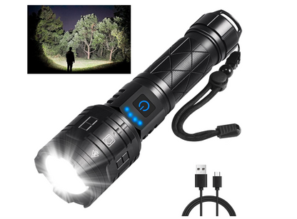 Lanterna LED Tactica Reincarcabila, Acumulator 8800mAh, 5 Moduri, Zoom, Rezistenta la Apa, Ideala Pentru Camping, Drumetii, Explorare, Focalizare Reglabila