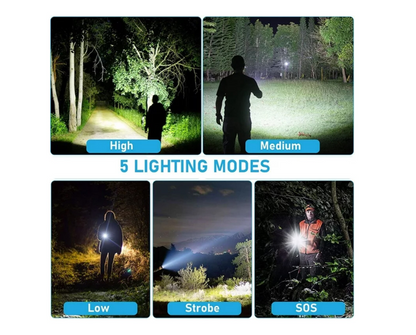 Lanterna LED Tactica Reincarcabila, Acumulator 8800mAh, 5 Moduri, Zoom, Rezistenta la Apa, Ideala Pentru Camping, Drumetii, Explorare, Focalizare Reglabila
