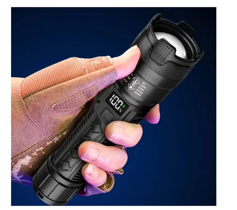 Lanterna Tactica LED, Reincarcabila USB, Zoom Reglabil, Afisaj Digital Baterie, Rezistenta La Apa, Ideala Pentru Camping Si Uz Zilnic