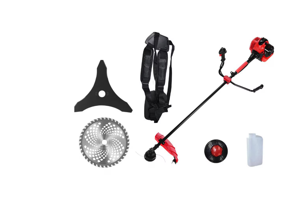 Motocoasa pe benzina, 2 timpi, 6 CP, 52 CC, tambur cu fir si disc cu vidia inclus