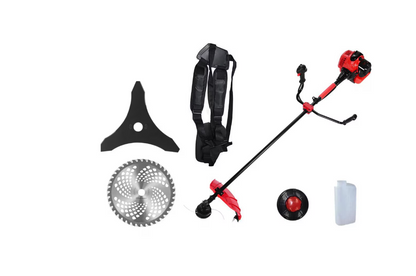 Motocoasa pe benzina, 2 timpi, 6 CP, 52 CC, tambur cu fir si disc cu vidia inclus