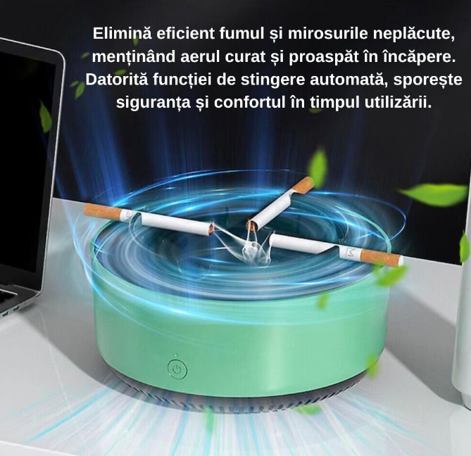 Scrumiera electrica, filtru de aer si functie de purificare, anti-miros, design modern si compact pentru casa si birou – neutralizeaza fumul de tigara si purifica aerul