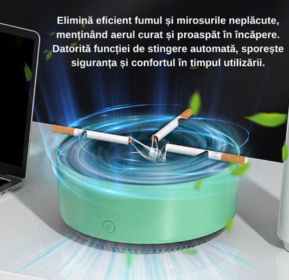 Scrumiera electrica, filtru de aer si functie de purificare, anti-miros, design modern si compact pentru casa si birou – neutralizeaza fumul de tigara si purifica aerul