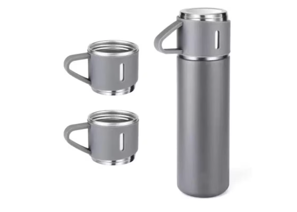 Set termos din inox cu 3 cesti, 500ml – Sticla termoizolanta pentru bauturi fierbinti si reci, cani termoizolante pentru calatorii,12h