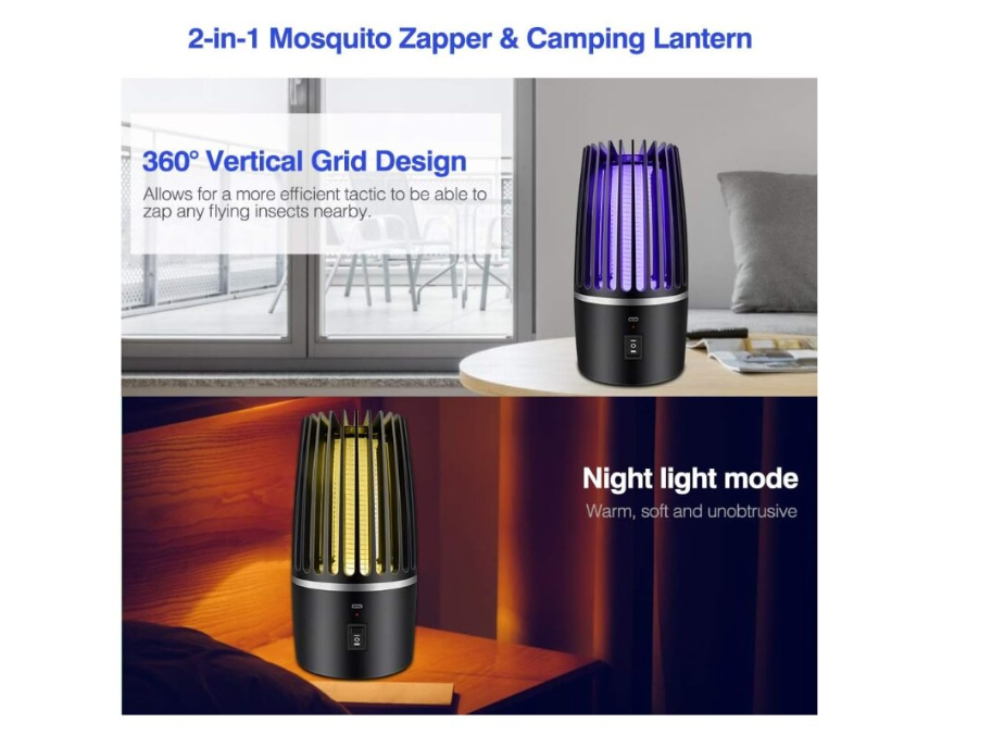 Lampa UV anti insecte, aparat anti tantari, Portabila, Cu Acumulator, Silentioasa, Impotriva Insectelor, 360° Pentru Interior Sau Exterior, 2000V, Incarcare USB, 2 Moduri De Iluminare