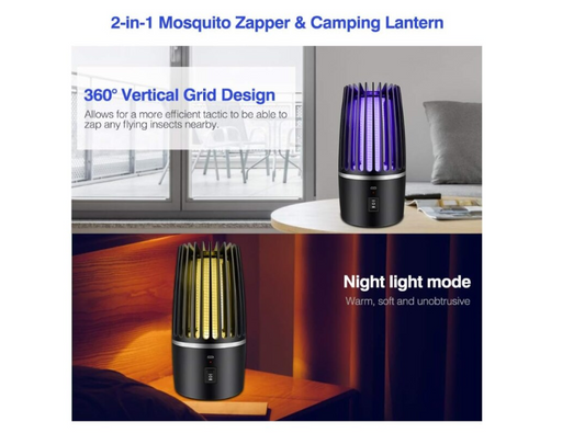 Lampa UV anti insecte, aparat anti tantari, Portabila, Cu Acumulator, Silentioasa, Impotriva Insectelor, 360° Pentru Interior Sau Exterior, 2000V, Incarcare USB, 2 Moduri De Iluminare
